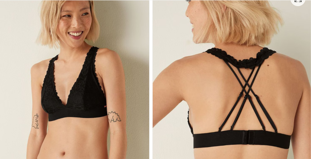 Victoria's Secret PINK Pure Black Lace Strappy Back Halterneck Bralette SM - DD